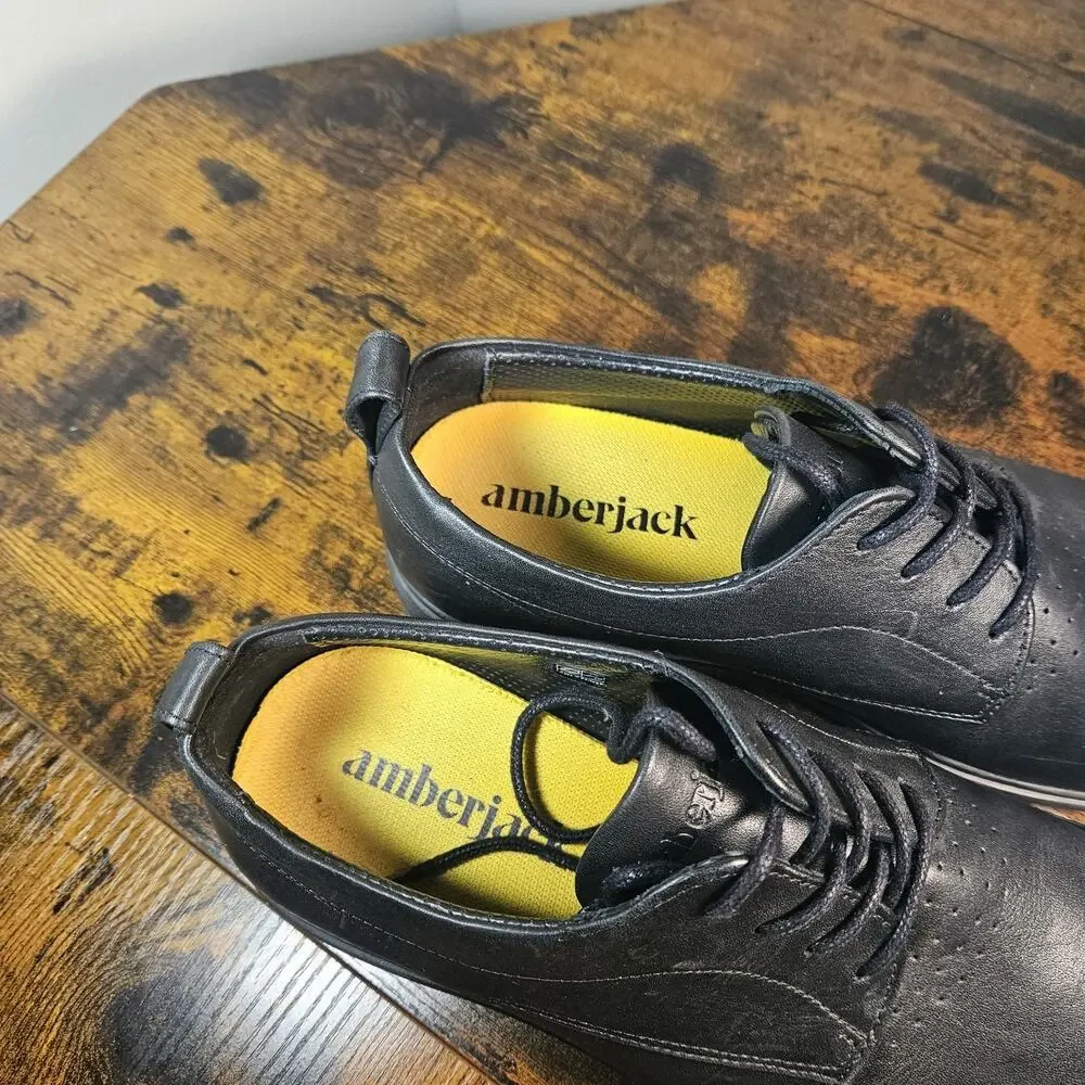 Amberjack Mens The Original Derby Oxfords Shoes Black Leather Hybrid Size 10.5